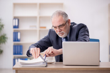 Old male employee working in the office
