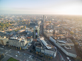 Eindhoven City Cityscape in Netherlands. Drone Point of View