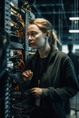 Retrato mulher especialista engenheira de negócios tecnologia da informação computação engenheira especialista data center banco de dados servidor tecnologia business big data IA Generativa