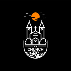 silhouette of the Church, vector pictogram of vintage Church logo, and line art.