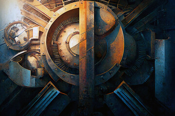 Illustration of abstract industrial background design with old and rusted texture created with Generative AI technology.