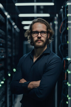 Retrato homem especialista engenheiro de negócios tecnologia da informação computação engenharia especialista data center banco de dados servidor tecnologia business big data IA Generativa