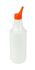 Medical container with an orange spray cover isolated from background