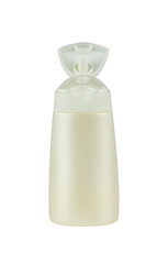 White plastic cosmetic container with an open lid isolated from background