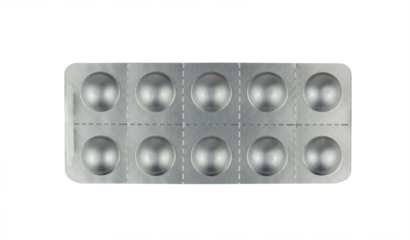 Tablets in a silver blister package isolated from background