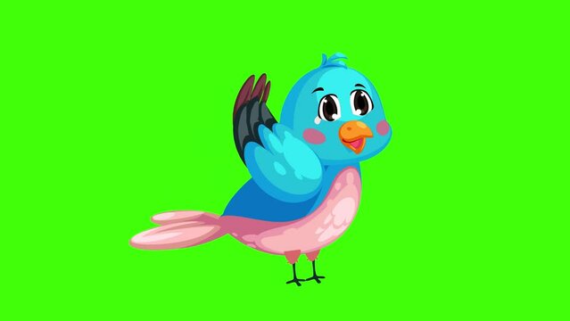 Cute Blue Sparrow Flying Like A Bee 2D Animation On Green Screen