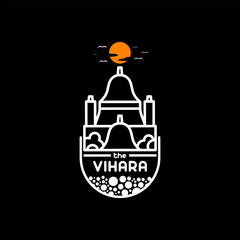 Vihara silhouette, vector pictogram of vintage Vihara logo, line art.