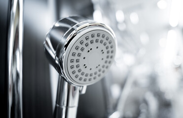Rows of shower mixer at the showroom of a large store.