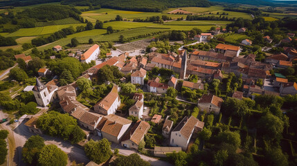 Fototapeta na wymiar European village aerial view - AI Generative