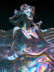 Obraz na płótnie Canvas Chromatic dispersion woman body from colorful liquid glass waves. Generative AI 