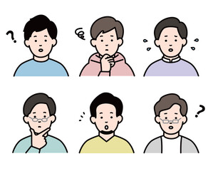男性のアイコンセット　ネガティブな表情　カラー