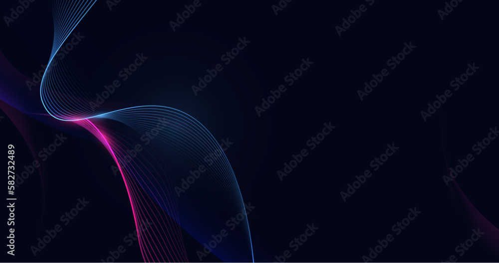 Poster Abstract digital dynamic violet and blue wave on dark background. Futuristic hi-technology concept. Vector illustration