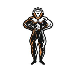 Gym and fitness logo with a muscular lion head.