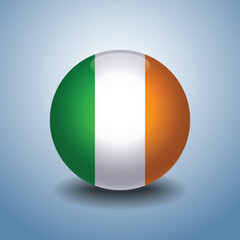Ireland flag. Round glossy. Isolated on color gradient background