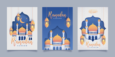 Set of social media post ramadan template. portrait islamic background design.poster,flyer,banner,brochure