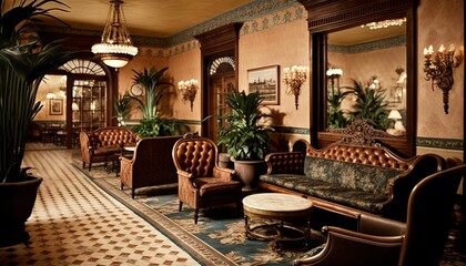 Fototapeta na wymiar An ornate hotel lobby that exudes warmth and elegance generative ai
