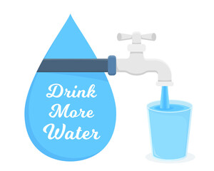 Tap with glass filled with water, drink more water concept