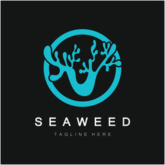 Seaweed vector logo icon illustration design.includes seafood,natural products,florist,ecology,wellness,spa.