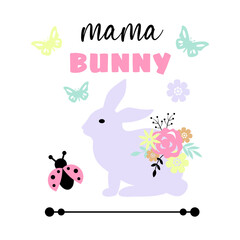 Obraz na płótnie Canvas Mama Bunny - Cute Easter bunny design. Pastel colors, flat design. Vector
