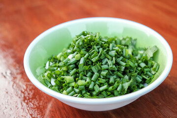 spring onion shuffled in bowl