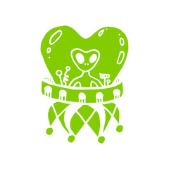green alien spaceship illustration on white