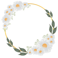 Cute wreath with flowers, leaves and branches in vintage style, watercolor white flower wreath