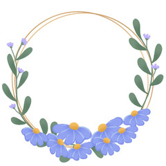 Naklejka na ściany i meble Cute wreath with flowers, leaves and branches in vintage style, Watercolor purple flower wreath