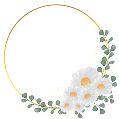 Obraz premium Cute wreath with flowers, leaves and branches in vintage style, watercolor flower wreath white