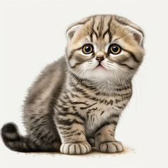 Fototapeta na wymiar Cute Scottish Fold Kitten on White Background