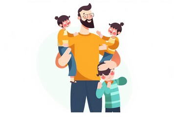 happy father with three children, concept of family and father's day. generative ai.