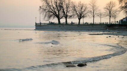 Small waves on Lake Constance on the coast of Friedrichshafen