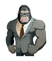 A gorilla with a suit and tie that says gorilla on it