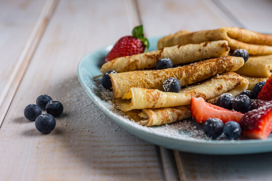crepe with strawberry and blueberry