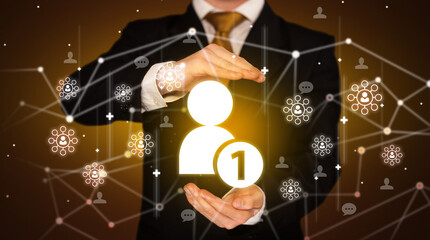 Hand holding social media icons