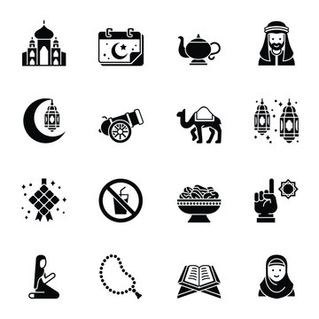 Ramadan line icons set 1, ramadan kareem icons, vector illustration.
