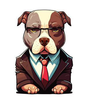A cartoon dog in a suit with a red tie and glasses