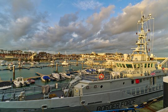 Border Force vessel Vigilante in the Ramsgate Royal Harbor in the United Kingdom
