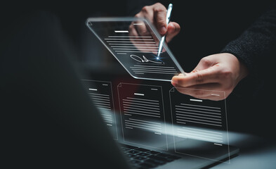 Electronic signature concept, business people sign electronic documents on digital documents,...
