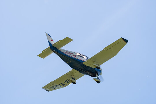 Robin DR400 airplane in the blue sky in Lommis in Switzerland 11.5.2022