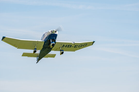 Robin DR400 airplane in the blue sky in Lommis in Switzerland 11.5.2022