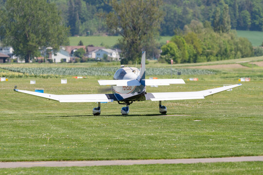 Robin DR400 airplane on the grass in Lommis in Switzerland 11.5.2022