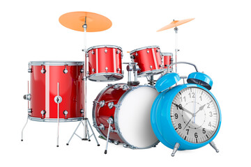 Fototapeta na wymiar Drum kit with alarm clock, 3D rendering