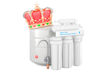 Reverse osmosis system with gold crown. 3D rendering