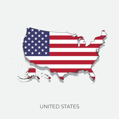 USA map and flag. Detailed silhouette vector illustration