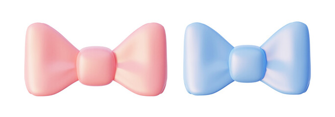 3d bow tie in pink and blue colors. In cartoon style. 3d rendering illustration.