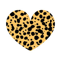 Heart shape with cheetah print texture. Abstract design element with wild animal leopard spot skin pattern. Vector illustration textured heart for fashion print design, tag, Valentines card