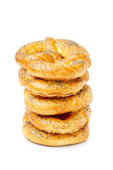 Tasty pretzels isolated on white background