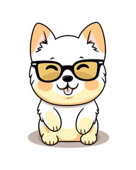 Kawaii Cute happy dog wearing sunglasses