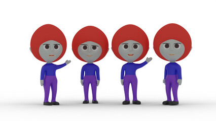3d people in a row