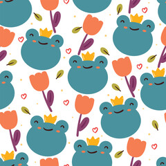 seamless pattern cartoon frog. cute animal wallpaper for textile, gift wrap paper
